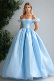 Robe de bal en organza à volants A-line bleu ciel