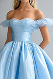 Robe de bal en organza à volants A-line bleu ciel