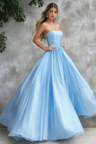Robe longue de bal trapèze bleu ciel