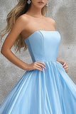 Robe longue de bal trapèze bleu ciel