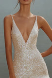 Robe courte de graduation moulante à bretelles spaghetti blanche à paillettes