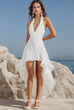 Une ligne Robe de graduation dos nu blanc froncé haut-bas
