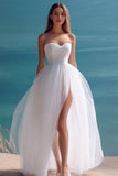 Robe longue de plage longue en tulle trapèze blanc avec fente