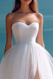 Robe longue de plage longue en tulle trapèze blanc avec fente
