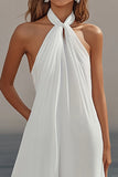 Robe longue de graduation en mousseline de soie blanche