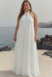 Robe longue bohème de plage blanche en mousseline blanche en mousseline halter