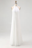Robe longue de graduation en mousseline de soie blanche