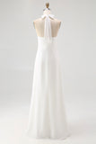 Robe longue de graduation en mousseline de soie blanche