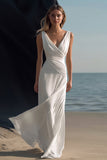 Robe de plage longue boho à col en V blanc