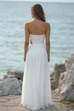 Robe de plage plissée blanche sans bretelles avec fente