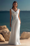Élégante robe de plage en mousseline de soie blanche froncée à col en V