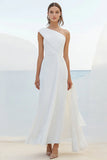 Robe formelle blanche à une épaule fourreau avec volants