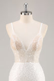 Mini robe moulante blanche à col en V avec paillettes