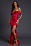 Robe longue formelle sirène à volants rouges avec fente