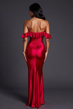 Robe longue formelle sirène à volants rouges avec fente