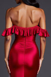 Robe longue formelle sirène à volants rouges avec fente
