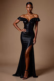 Robe longue formelle noire scintillante à paillettes à paillettes avec fente