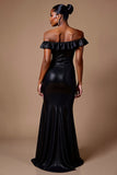 Robe longue formelle noire scintillante à paillettes à paillettes avec fente