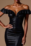 Robe longue formelle noire scintillante à paillettes à paillettes avec fente