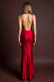 Robe longue formelle fourreau à bretelles spaghetti rouges avec fente
