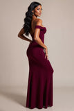 Robe longue formelle sirène bordeaux à épaules dénudées