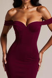 Robe longue formelle sirène bordeaux à épaules dénudées