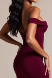 Robe longue formelle sirène bordeaux à épaules dénudées
