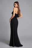 Robe longue formelle noire à volants à épaules dénudées avec fente