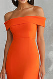 Robe longue formelle sirène orange à épaules dénudées