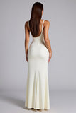 Robe formelle en satin froncé mat à col en V ivoire avec fente