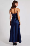 Satin Marine A Ligne Spaghetti Bretelles Robe Formelle