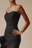 Robe formelle sirène à volants en organza noir Saitn froncé