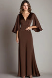 Café Satin Col V Fourreau Manches 3/4 Robe formelle