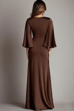 Café Satin Col V Fourreau Manches 3/4 Robe formelle