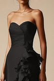 Robe formelle bustier sirène noire à volants