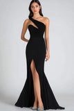 Robe formelle en mousseline de soie sirène noire à une épaule