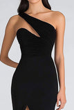 Robe formelle en mousseline de soie sirène noire à une épaule