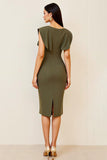 Robe formelle mi-longue moulante à col en V froncée olive