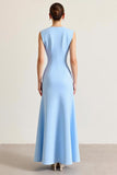 Robe formelle fourreau froncé bleu ciel avec fente