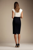 Robe formelle moulante à col bateau noire et blanche