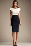 Robe formelle moulante à col bateau noire et blanche