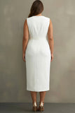 Robe formelle midi blanche blanche en satin à col en V grande taille avec ceinture