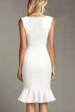 Robe courte formelle moulante blanche à col en V