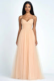 Pêche Une Ligne Spaghetti Bretelles Tulle Longue Robe D’invitée De Mariage