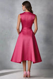 Robe d’invitée de mariage en satin fuchsia à col en V