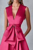 Robe d’invitée de mariage en satin fuchsia à col en V