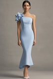 Robe formelle sirène à volants à une épaule bleu ciel