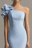 Robe formelle sirène à volants à une épaule bleu ciel