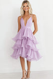 Lilas Spaghetti Straps Mousseline de soie Une robe formelle à plusieurs niveaux