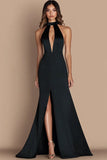Robe de gala sirène noire découpée dos nu avec fente